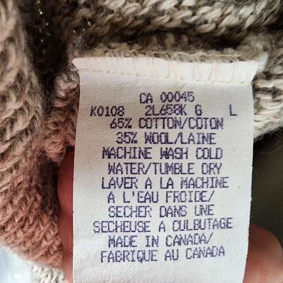 Vintage Wool  Blend Shawl Collar Grampa Cardigan Cream Brown Heather Size Large - Picture 13 of 13